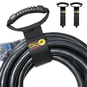 Wrap-It Storage easy-carry strap bundles hoses for organized garage storage.