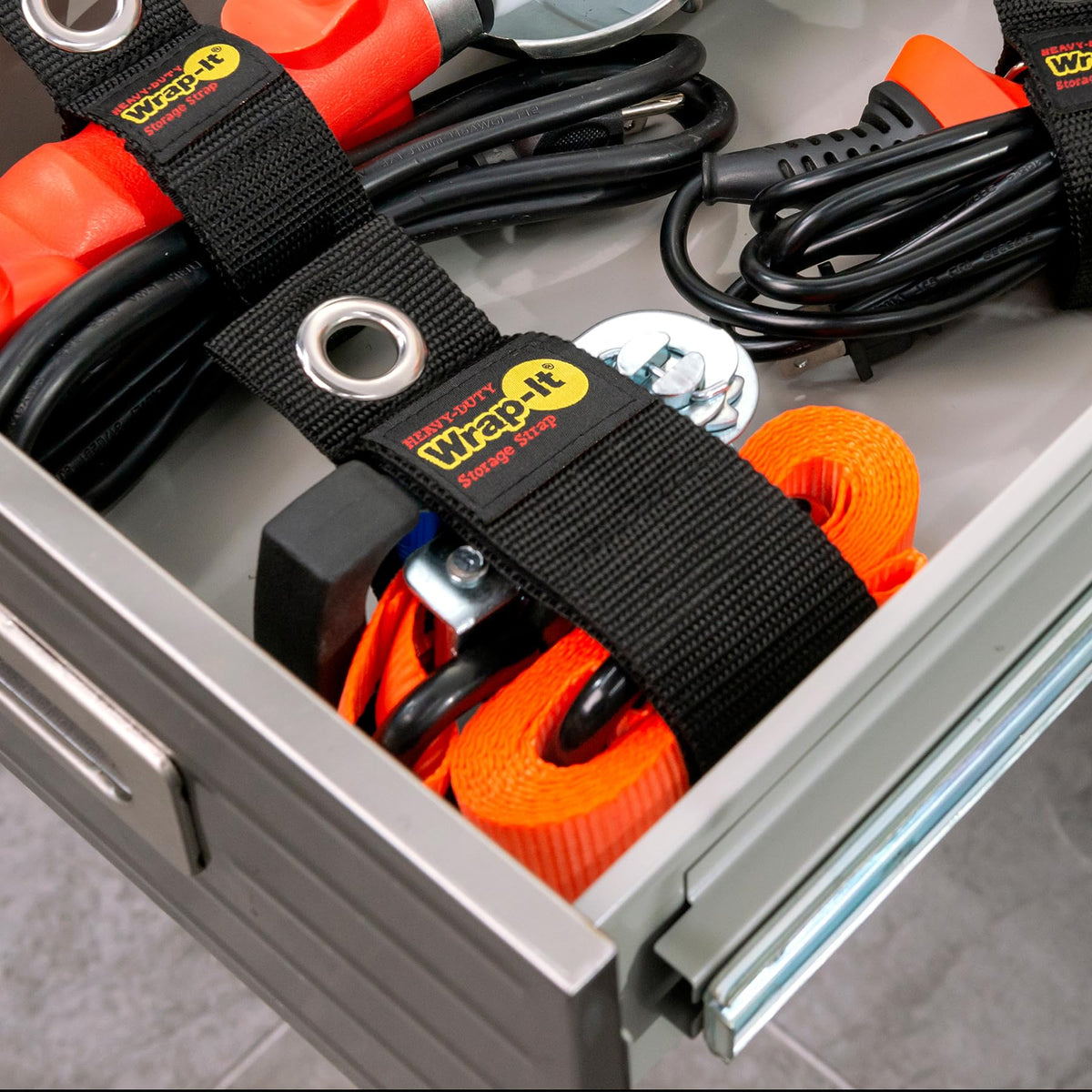 Wrap-It Storage easy-hang design fits garage hooks for quick setup.