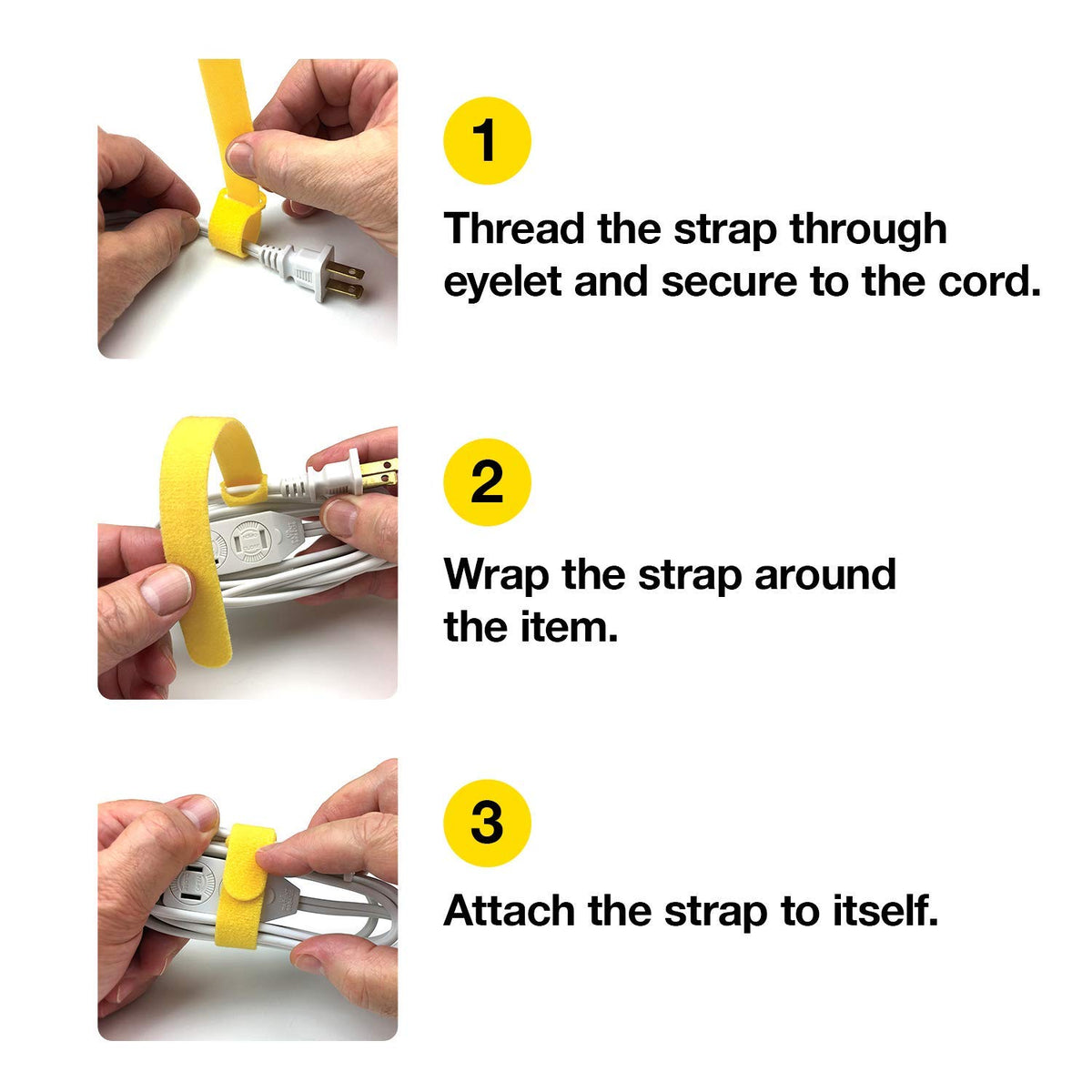 Wrap-It Storage electrical cord labeling helps identify chargers quickly.