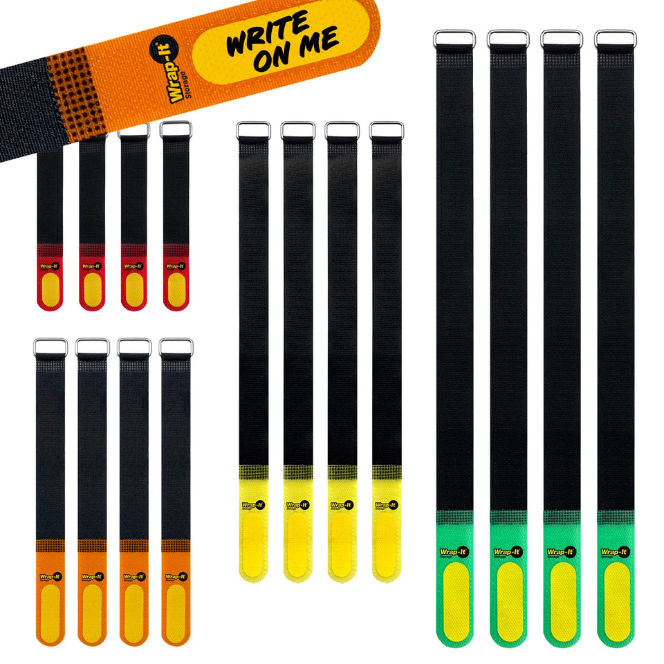 Wrap-It Storage front packaging showing assorted 16-pack and label tab benefit