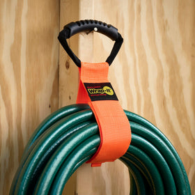 Wrap-It Storage garage hanging use shows quick gear storage.