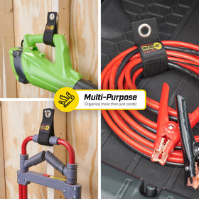 Wrap-It Storage garage organization strap stores hoses and cords efficiently.