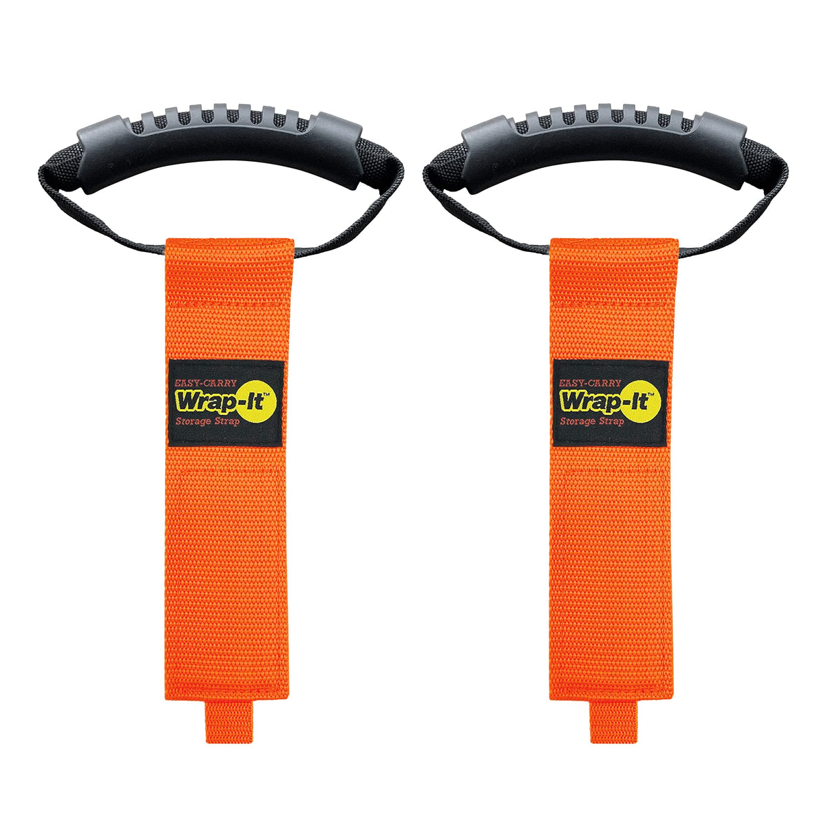 Heavy-duty Wrap-It Storage strap provides organized storage in orange.