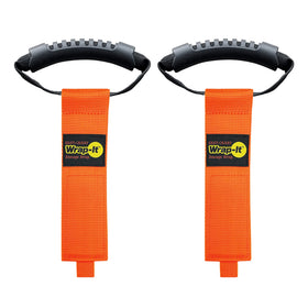 Heavy-duty Wrap-It Storage strap provides organized storage in orange.