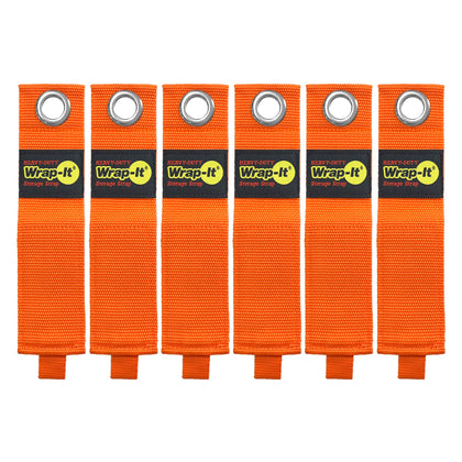 Wrap-It Storage blaze orange heavy-duty strap used as extension cord hanger for cords and hoses.