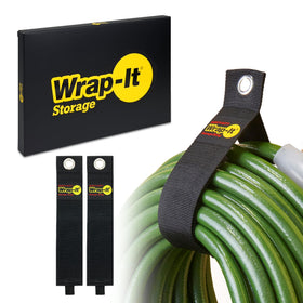 Wrap-It Storage heavy-duty strap around a garden hose for tidy, quick access.
