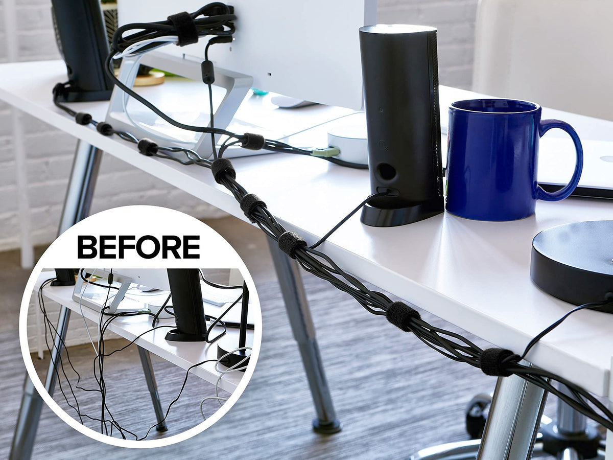Wrap-It Storage home office cable management keeps cords organized and accessible.