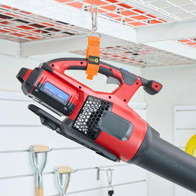 Wrap-It Storage Hook-n-Hang strap holds garden hoses off the floor and accessible