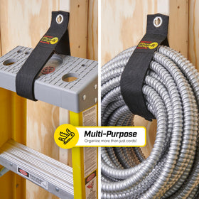 Wrap-It Storage hose and pool equipment neatly secured for poolside setup.