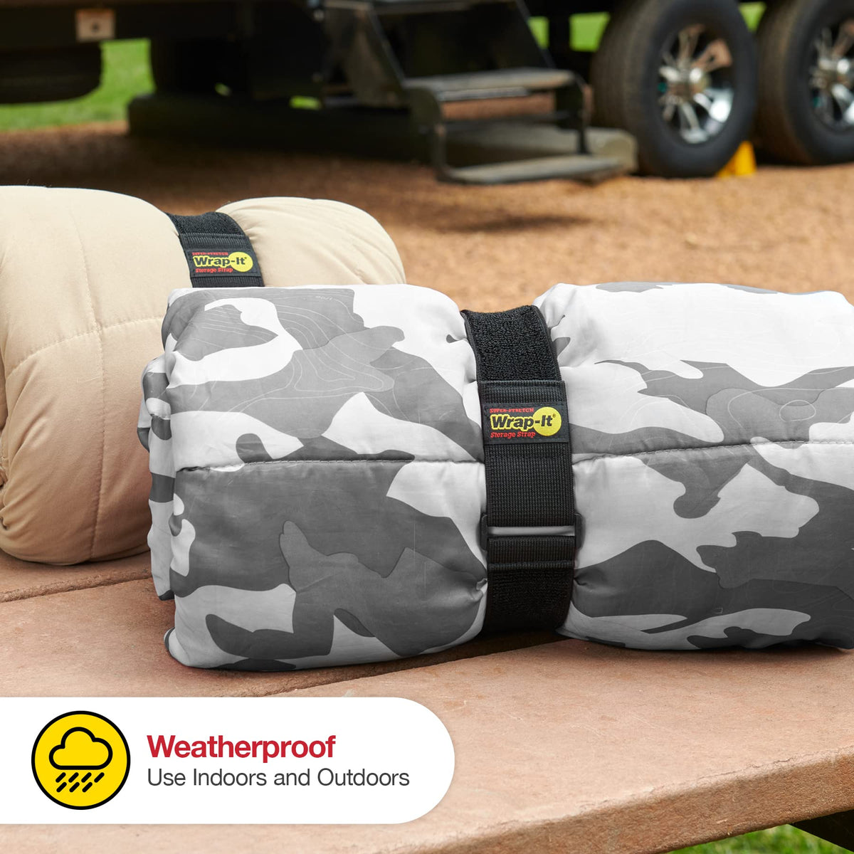 Wrap-It Storage hose storage strap provides outdoor-friendly hose organization.