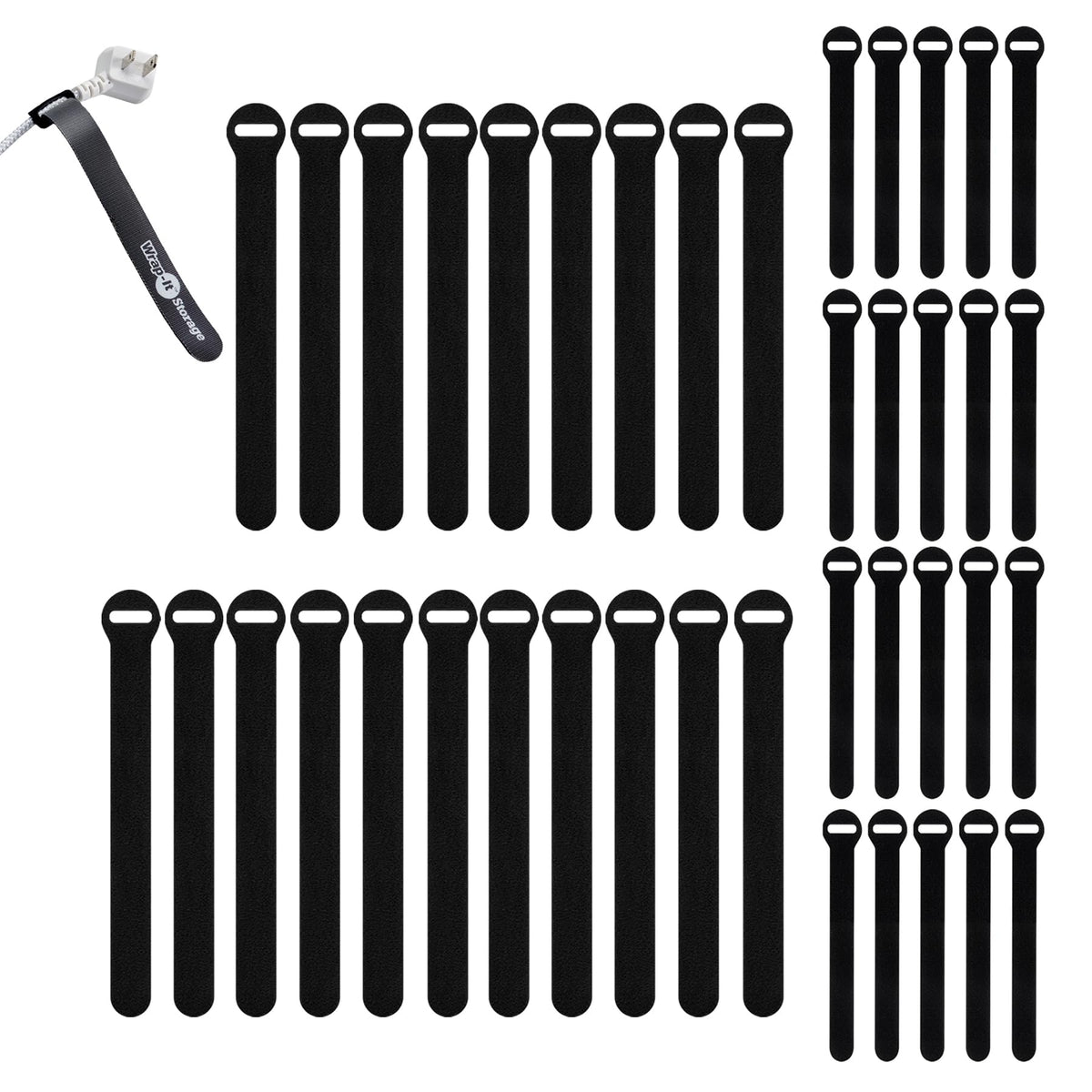Wrap-It Storage 5in cable ties on a desk for easy cord management