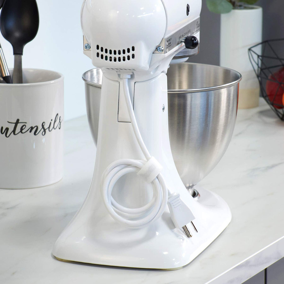 Wrap-It Storage appliance cord organization for desk setup