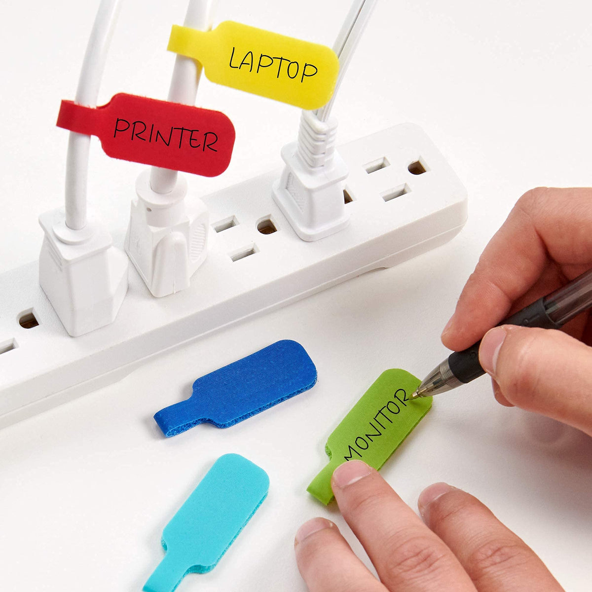 Wrap-It Storage 8-inch color self-gripping ties add visibility to cable bundles.