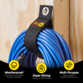 Wrap-It Storage six-pack 17-inch extension cord organizer keeps cables tidy and accessible.