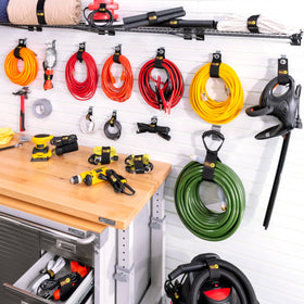 Wrap-It Storage blaze-orange strap features stainless steel grommet for hanging stability