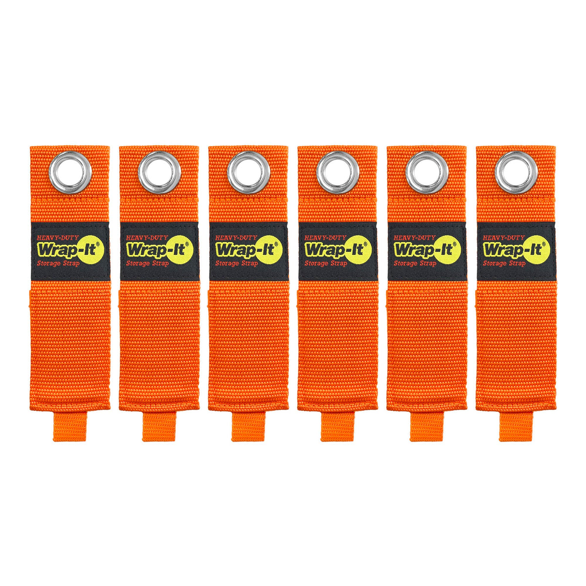 Wrap-It Storage strap 13-inch orange secures cords up to 50 pounds in a tidy garage.