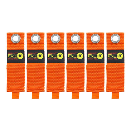 Wrap-It Storage strap 13-inch orange secures cords up to 50 pounds in a tidy garage.