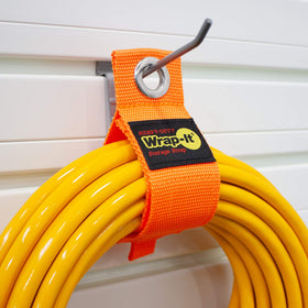 Wrap-It Storage strap extension cord hanger keeps cables organized and tangle-free.