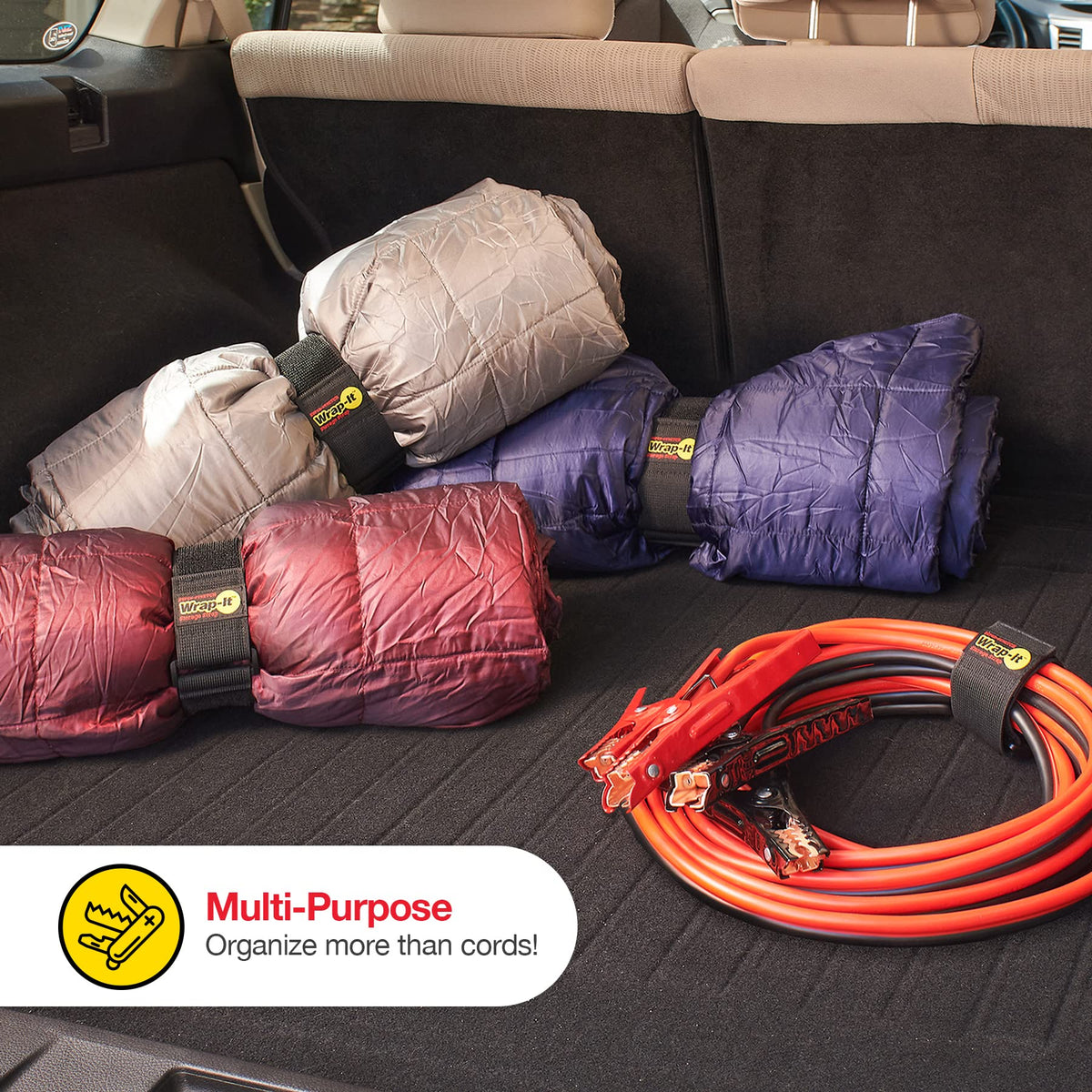 Wrap-It Storage Super-Stretch 18-inch strap wraps large bundles for garage efficiency.
