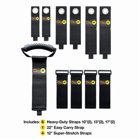 Wrap-It Storage super-stretch strap detail highlighting elastic hook-and-loop grip for odd shapes benefit