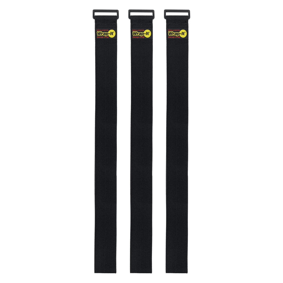 Wrap-It Storage super-stretch strap wrapping cables neatly for clutter-free storage.