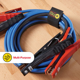 Close-up of Wrap-It Storage Super-Stretch Strap material highlighting elastic hook-and-loop for secure wraps