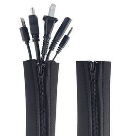 Wrap-It Storage zipper cable sleeve front view in black for a clean desk setup