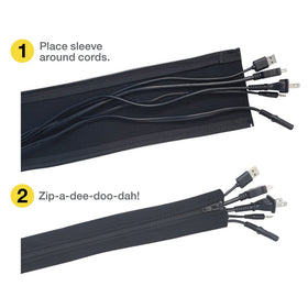 Under-TV cables neatly organized with Wrap-It Storage sleeve