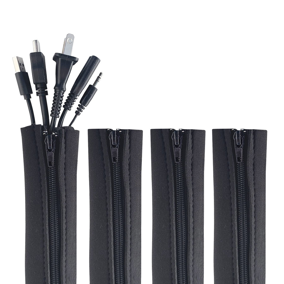 Wrap-It Storage zipper cable sleeve around cords for a cleaner desktop setup.
