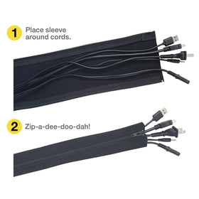 Wrap-It Storage zipper cable sleeve black 24in offers discreet cable concealment.