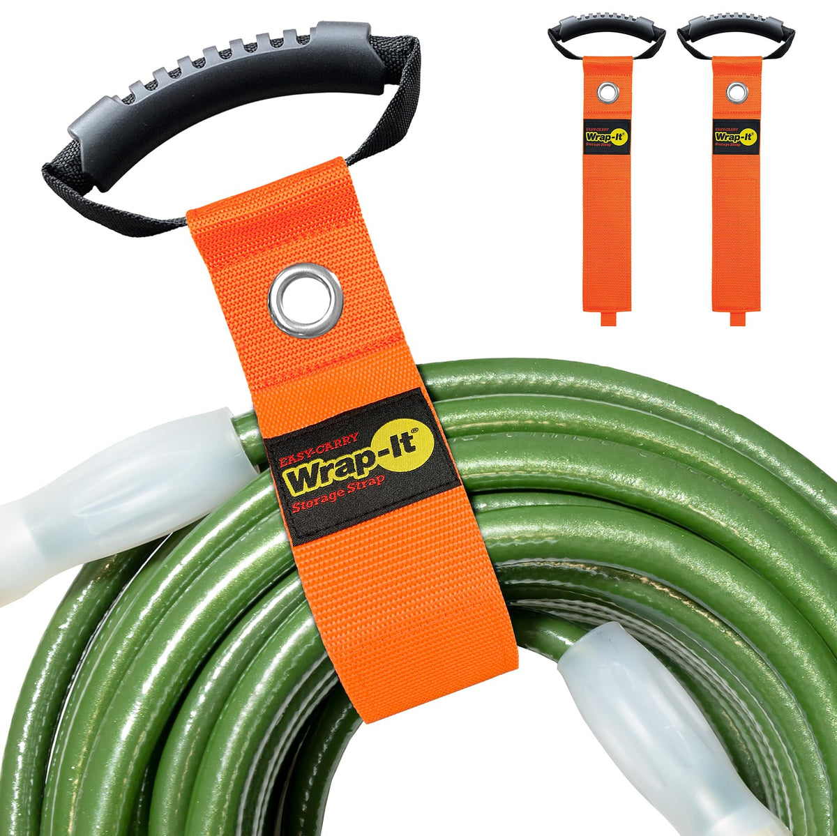 Wrap-It Storage Easy-Carry 28-inch strap bundles cords for easy garage organization.