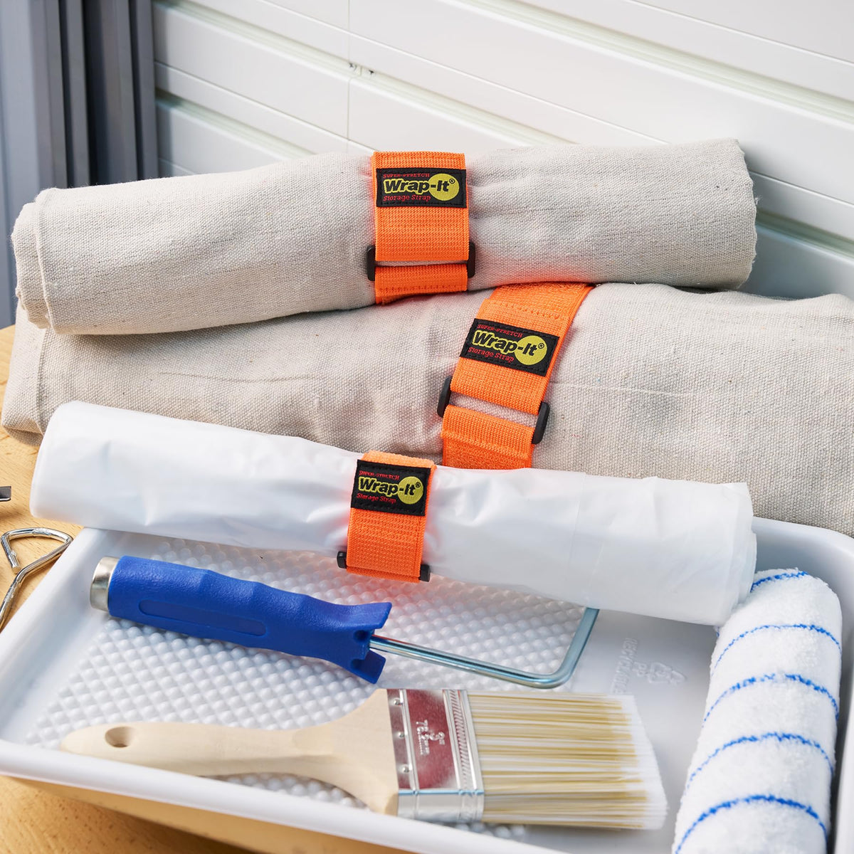Wrap-It Straps elastic hook and loop close-up showing snug fit and durability.