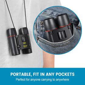 WRNRN 12x25 mini binoculars at a concert, portable viewing in crowds.