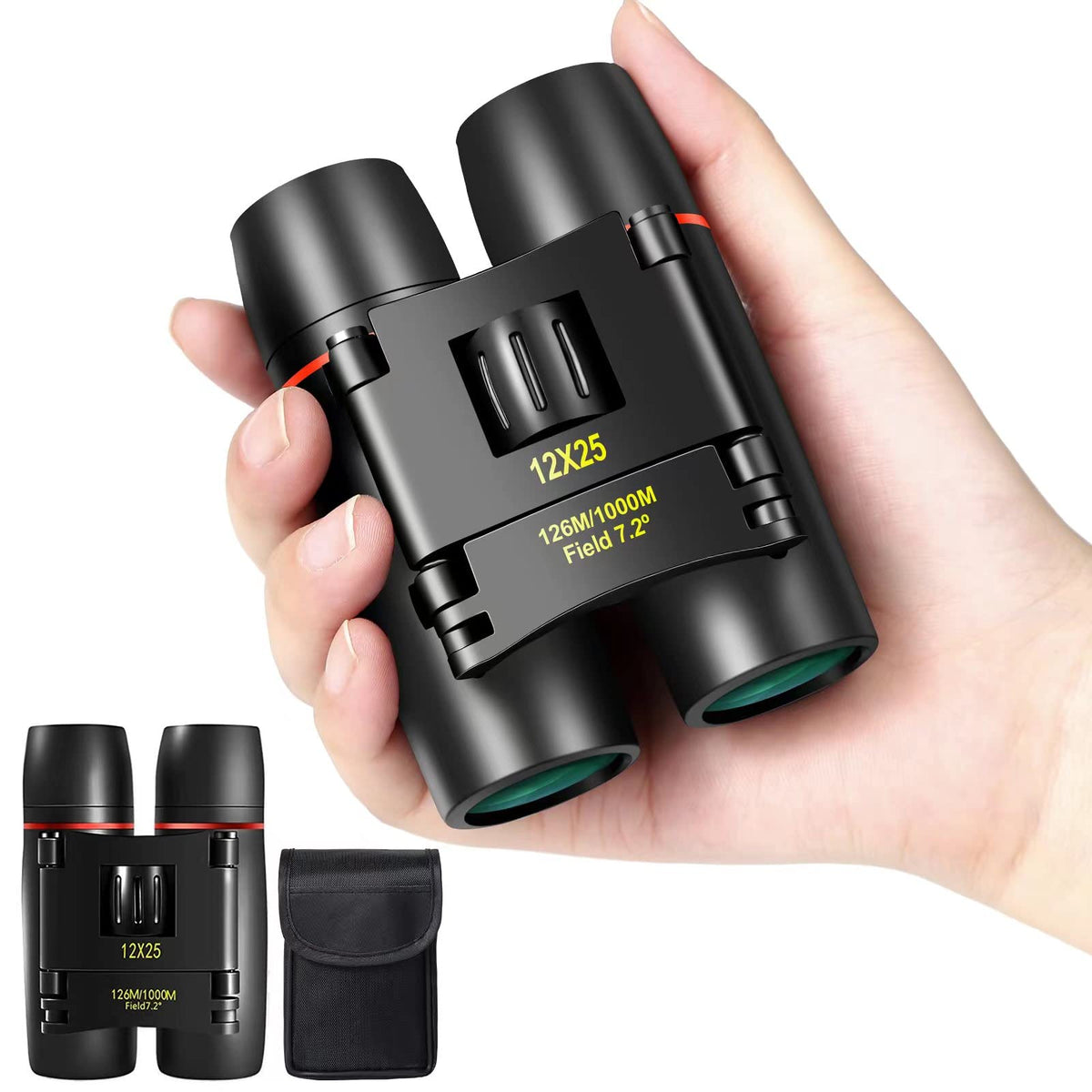 WRNRN 12x25 mini binoculars front view for crisp bird watching.