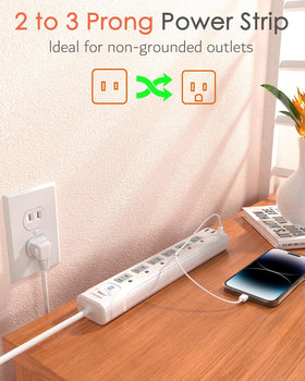 Wrxdmc six outlets and three USB ports power multiple devices.