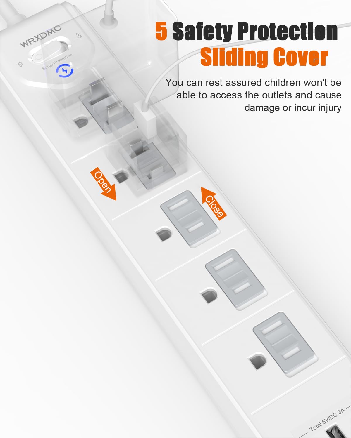 WRXDMC angled flat plug and long cord for tight spaces and flexible placement