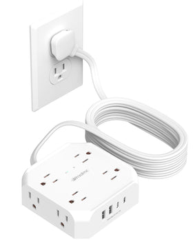 Wrxdmc front view of power strip showing outlets and ports, adds device capacity