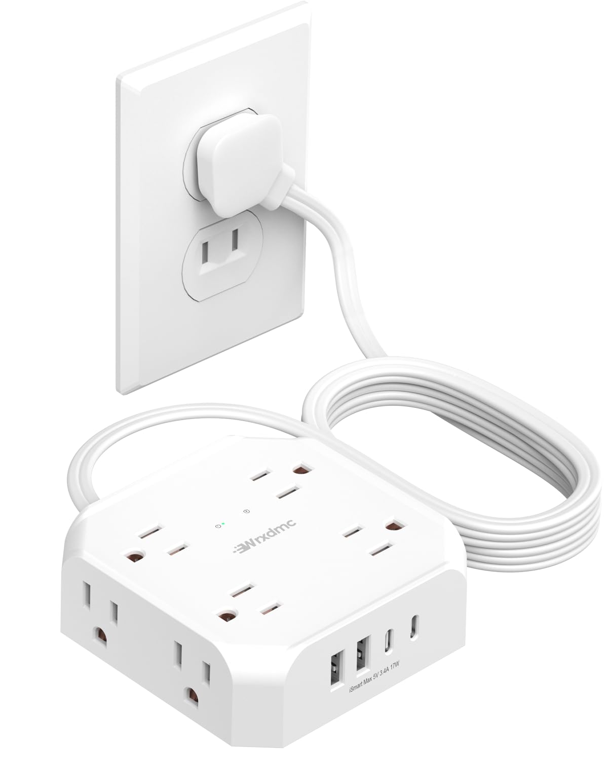 Wrxdmc front view showing 8 outlets and 4 USB ports for organized charging