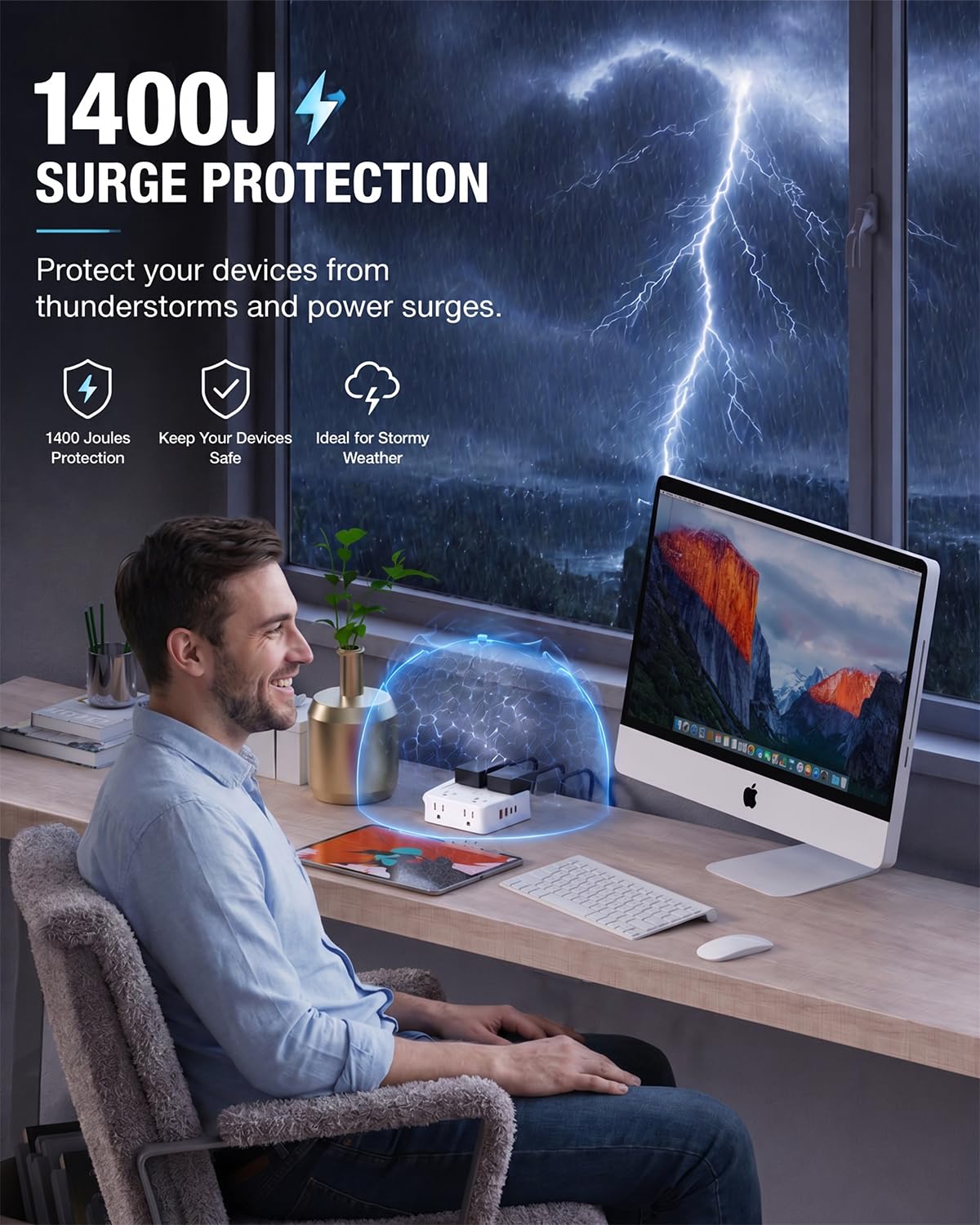 Wrxdmc surge indicator light shows protection is active.