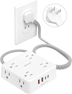 Wrxdmc two-prong to three-prong adapter closeup showing outlet conversion.