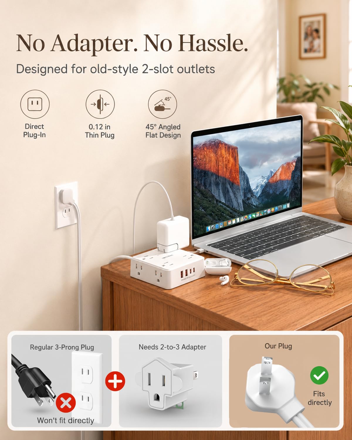 Wrxdmc ultra-thin flat plug sits flush against the wall.