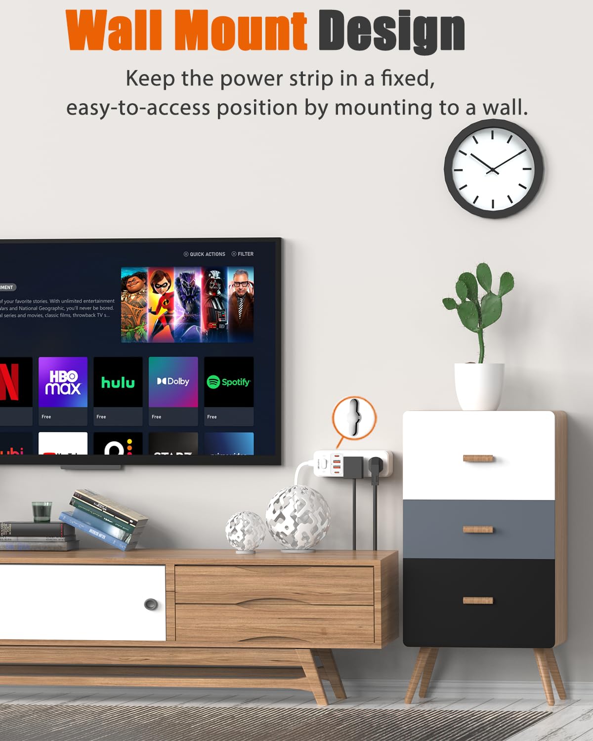 Wrxdmc wall-mountable design keeps cords neat and accessible.