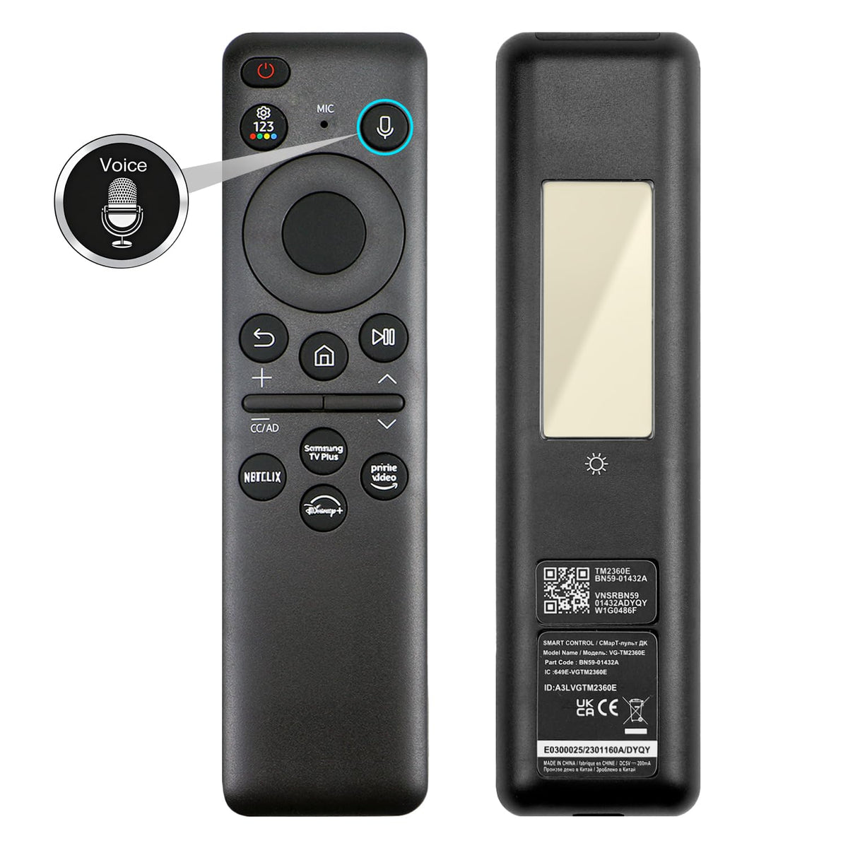 WSHAITE BN59-01432A remote front view, sleek finish for effortless TV control.