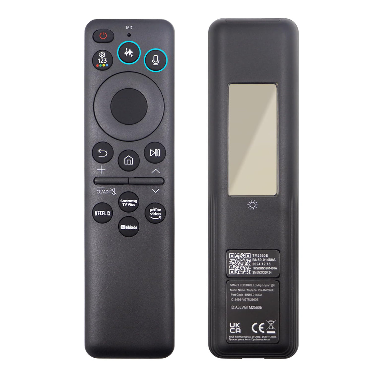 WSHAITE BN59-01480A remote with AI button enables quick voice search and app launch.