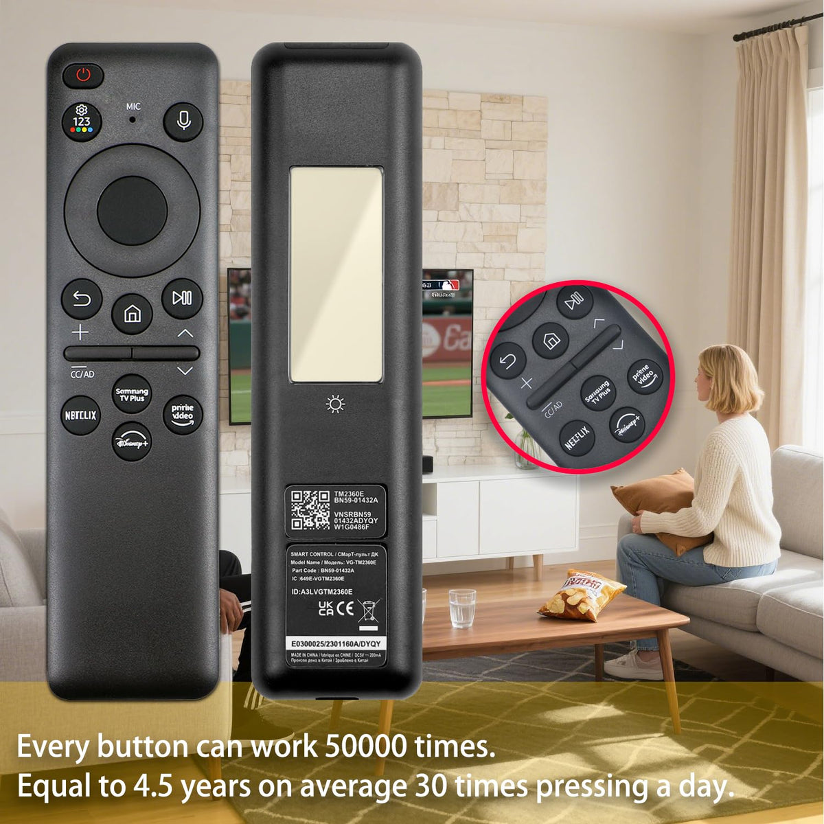 WSHAITE BN59-01432A remote compatible with Neo QLED 8K in a living room.