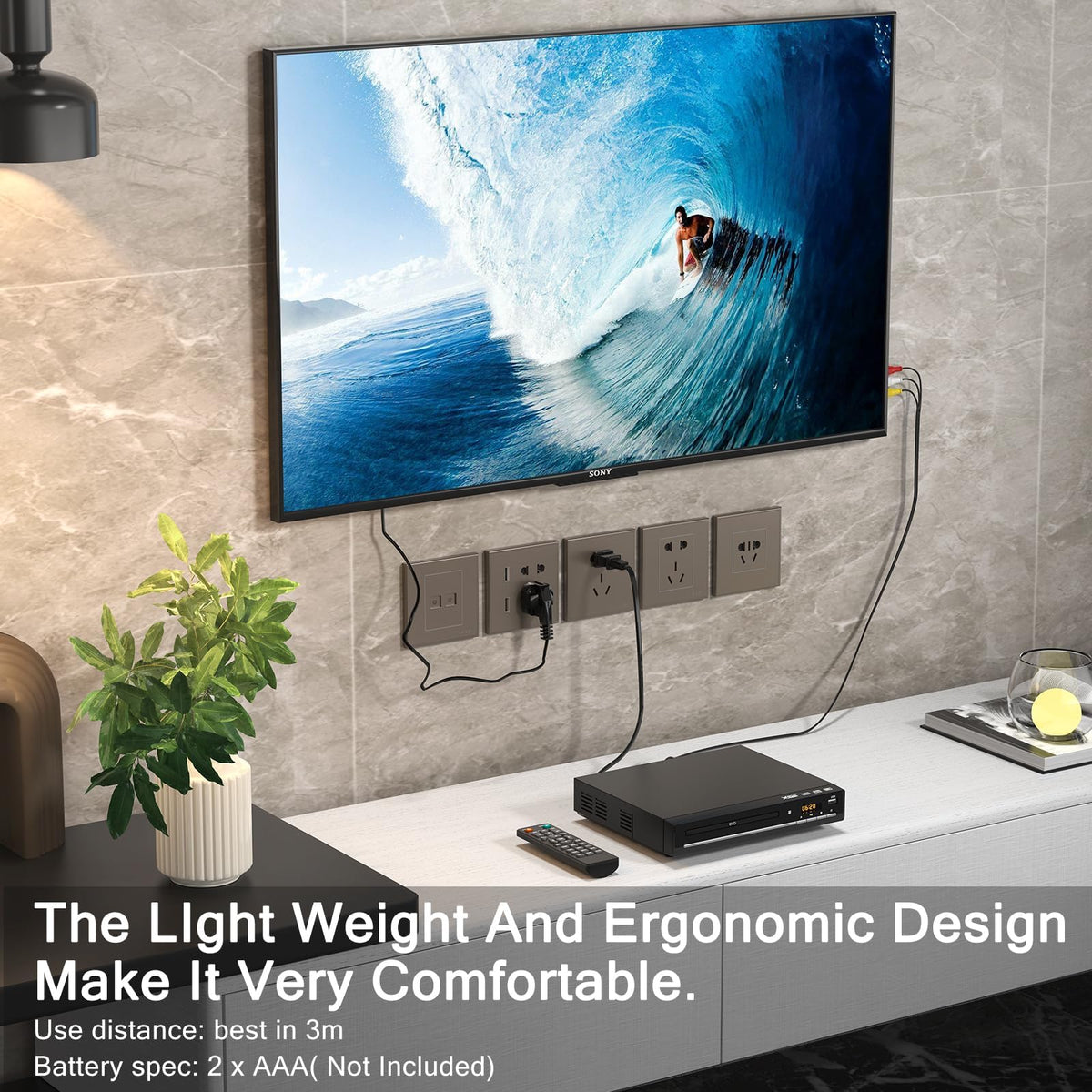 WSJSYH back panel showing HDMI and RCA ports for versatile TV connections