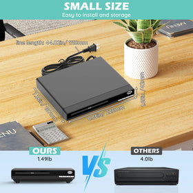 WSJSYH next to a DVD case to show compact size and placement