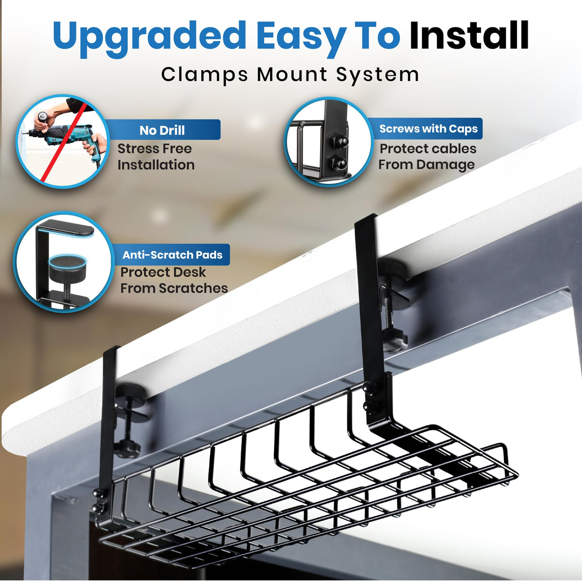 WTADAY cable-management clamps with soft pads protect desk surfaces.