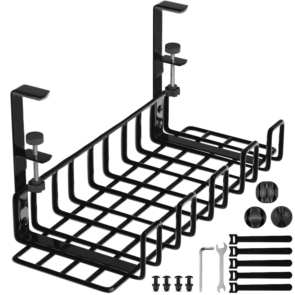 WTADAY under-desk cable tray with 16-inch span keeps cables organized.