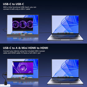 WUAWE portable monitor 16 display modes support duplicate, extend, and vertical layouts.